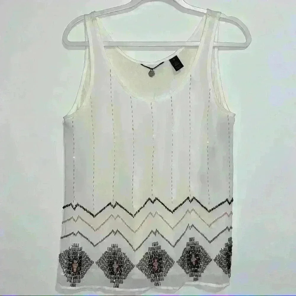 BKE Boutique Tank Sheer Sequin Brown S